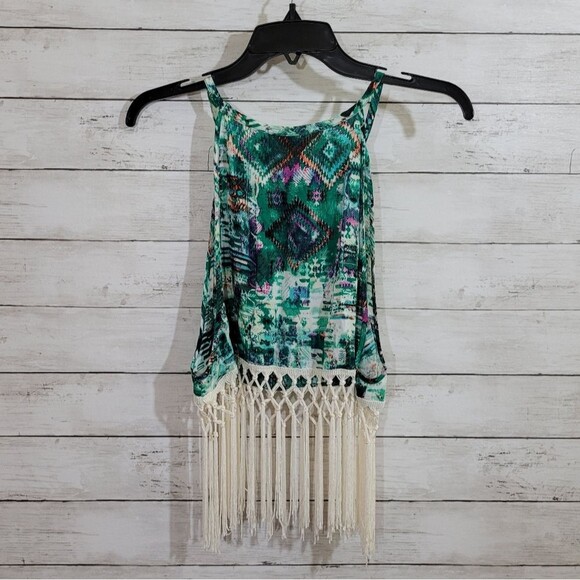 Eiffel Designs Aztec Print Tie Dye Crop Top Macrame Style Fringe Size Small - Picture 4 of 8
